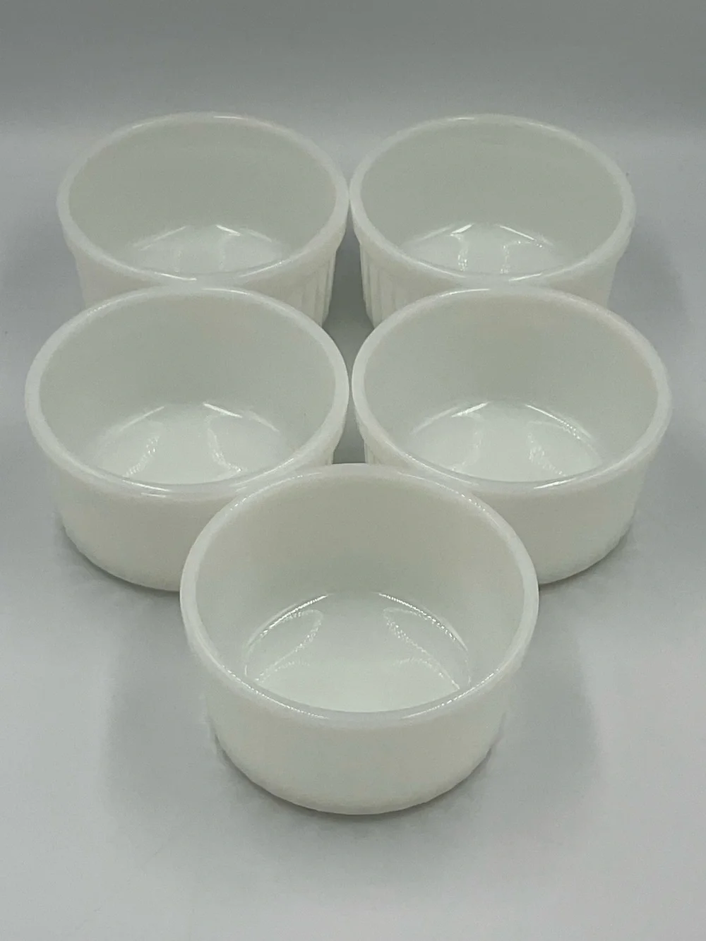 Vintage Anchor Hocking Fire-King White Milk Glass Oven-Safe Ramekins - Set of 5